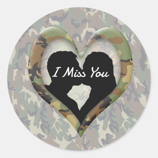 Sticker Rond Camouflage Coeur avec Kissing Couple Miss You (Devant)