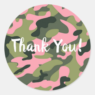 Sticker Rond Camouflage de l'armée verte rose Country Anniversa