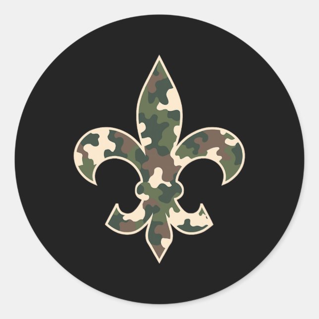 Sticker Rond Camouflage Fleur De Lys Camo Mardi Gras Festive Ne (Devant)