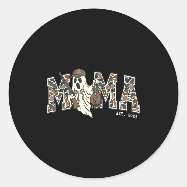Sticker Rond Camouflage Mallard Duck Retro Camo Hunting Mama Ha (Devant)