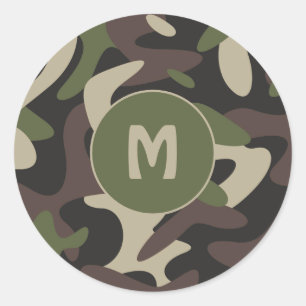 Sticker Rond Camouflage militaire Vert Motif Brown Monogramme