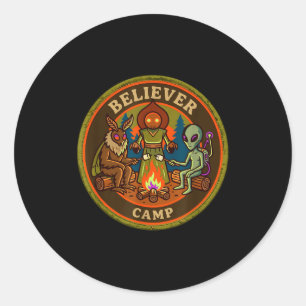 Sticker Rond camp de croyant mothman alien vintage scout ufo