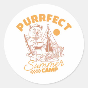 Sticker Rond Camp d'été complet - Chat Vintage