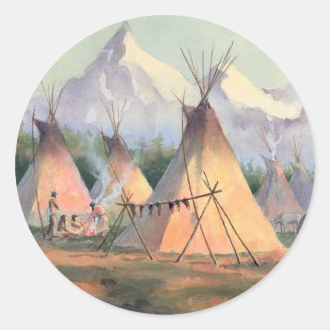 STICKER ROND CAMP TIPI INDIEN PAR SHARON SHARPE (Devant)