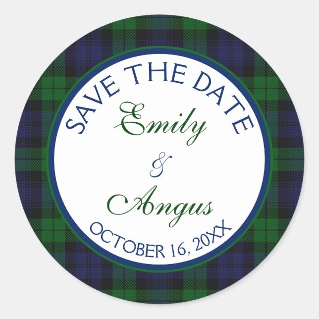 Sticker Rond Campbell Black Watch Tartan Mariage Enregistrer un (Devant)
