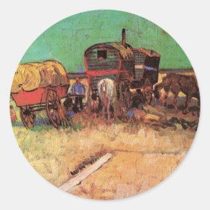 Sticker Rond Campement des Tziganes avec caravanes par van Gogh