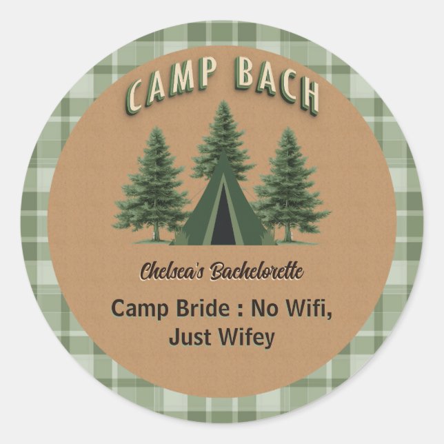 Sticker Rond Campement rustique Plaid de Bach, Tente Evergreen  (Devant)