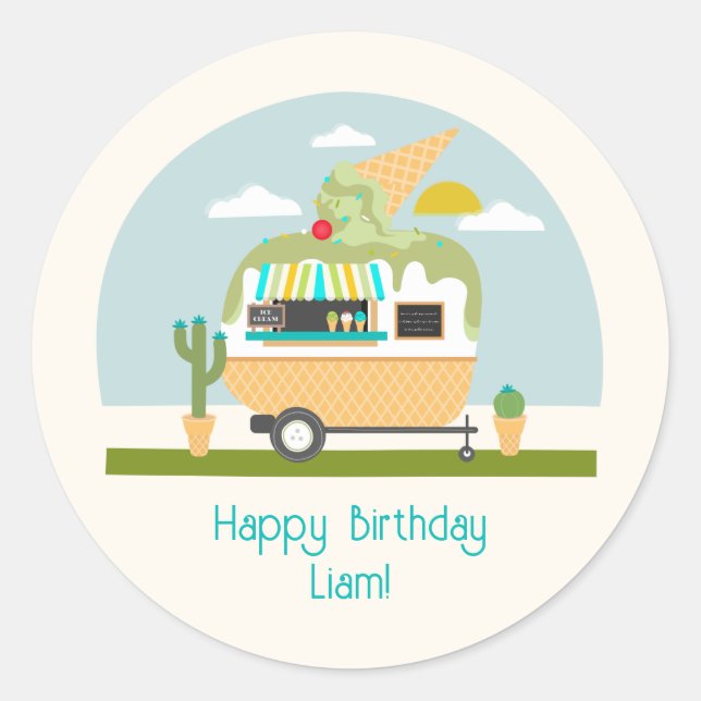 Sticker Rond Camper Camper Boys Crème de glace Anniversaire (Devant)