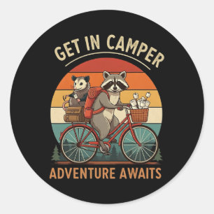 Sticker Rond Camping à vélo Raton laveur Opossum Entrez dans l'