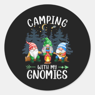 Sticker Rond Camping avec mes gnomes drôle de camp de gnomes fe