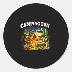 Sticker Rond Camping aventure amusante feu de camp extérieur dr