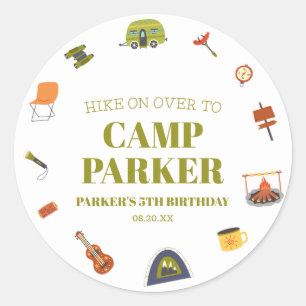 Sticker Rond Camping Camper Fête d'anniversaire