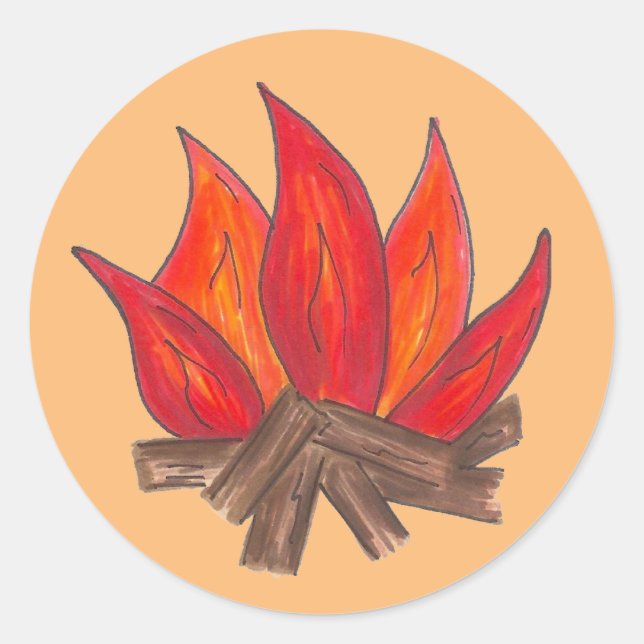 Sticker Rond Camping d'été Feu de feu de camp Flammes Camping (Devant)