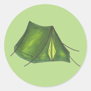 Sticker Rond Camping d'été Tente Camping Randonnée Green
