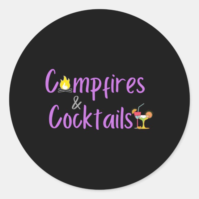 Sticker Rond Camping-Feux Et Cocktails 'S (Devant)