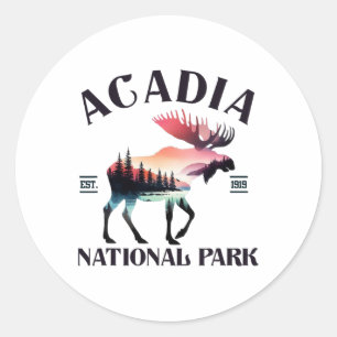 Sticker Rond Camping forestier rétro de l'orignal Parc national