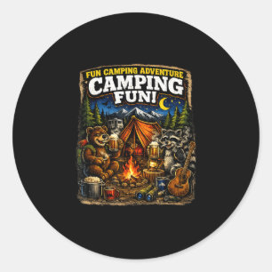 Sticker Rond Camping plaisir aventure drôle feu de camp extérie