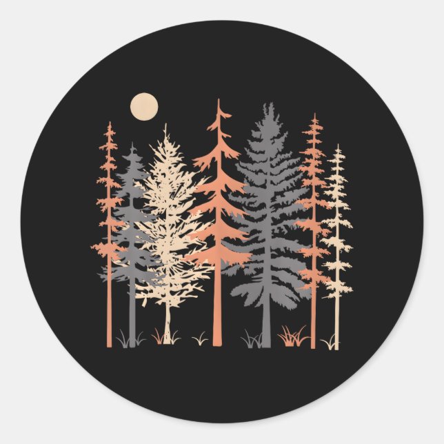 Sticker Rond Camping planté Forêt à la mode randonnée (Devant)