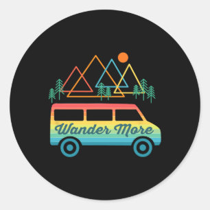 Sticker Rond Camping Rétro Camping-Car Vintage Montagnes Couche