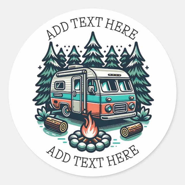 Sticker Rond Camping Retro RV Personnalisé (Devant)