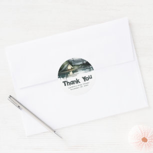 Sticker Rond Camping Tente Wild Nature Scène Merci mignon