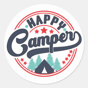 Sticker Rond Campingueur heureux
