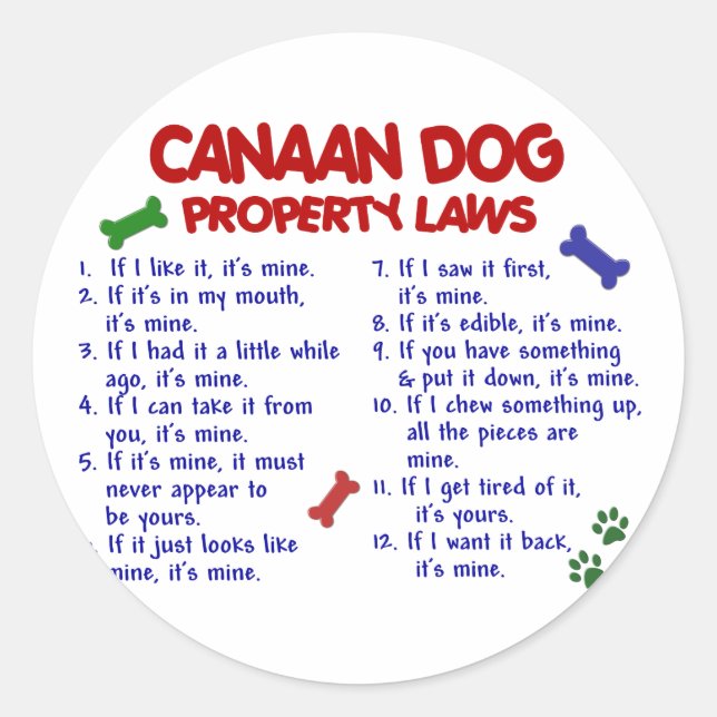 Sticker Rond CANAAN DOG - Lois sur les propriétés 2 (Devant)