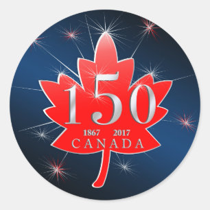Sticker Rond Canada 150 Fête de l'anniversaire Feuille d'érable