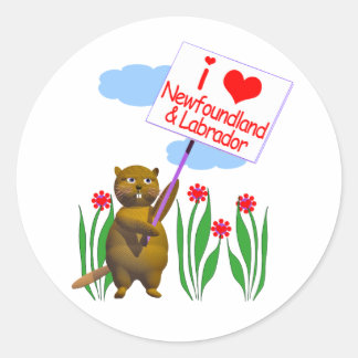 Sticker Rond Canadian Beaver Loves Terre-Neuve, Labrador
