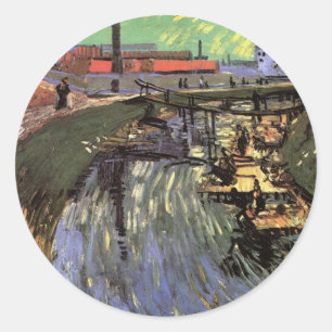 Sticker Rond Canal avec des femmes lavant par Vincent van Gogh