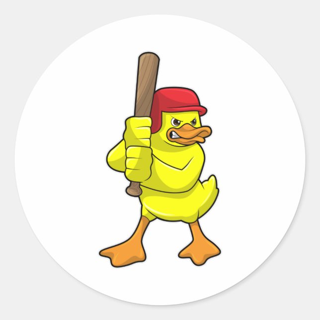 Sticker Rond Canard au baseball avec batte de baseball et Casqu (Devant)