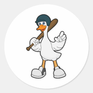 Sticker Rond Canard au baseball avec raquette et casque de base