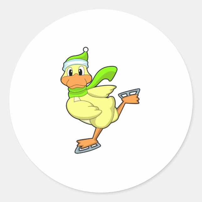 Sticker Rond Canard au patinage sur glace avec patins sur glace (Devant)