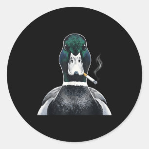 Sticker Rond Canard colvert fumant une cigarette mème canard co