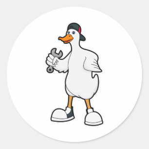 Sticker Rond Canard comme artisan avec outil et Casquette