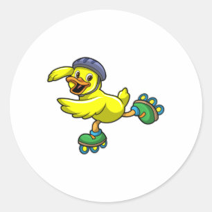 Sticker Rond Canard comme patineur avec patins et casque