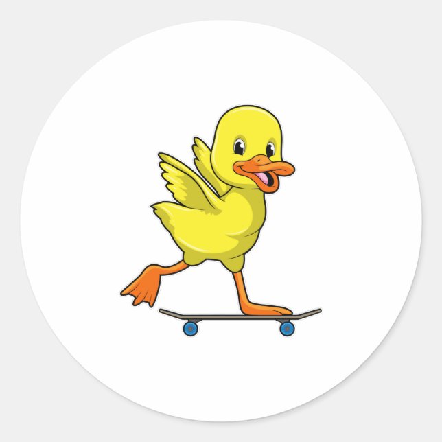 Sticker Rond Canard comme patineur avec skateboard (Devant)