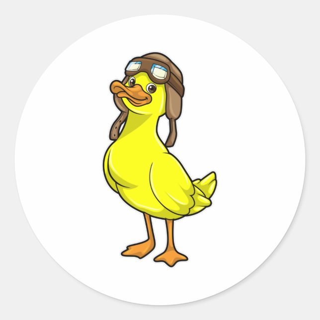 Sticker Rond Canard comme pilote avec Casquette et lunettes (Devant)