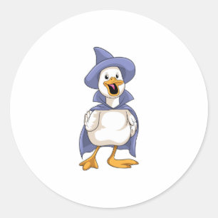 Sticker Rond Canard comme sorcière avec Casquette