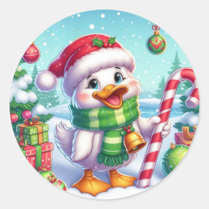 Sticker Rond Canard de Noël coloré mignon