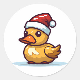 Sticker Rond Canard de Noël en chapeau de Santa