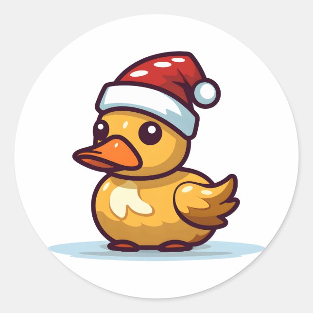 Sticker Rond Canard de Noël en chapeau de Santa (Devant)