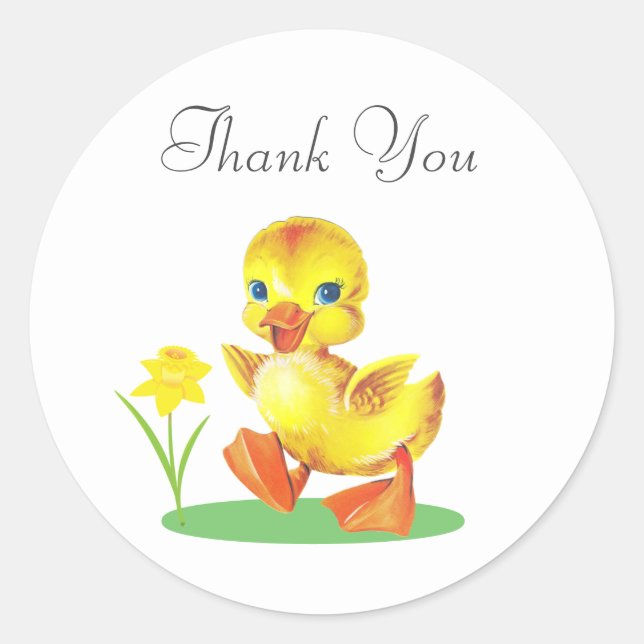 Sticker Rond Canard de Pâques avec Merci de fleurs (Devant)