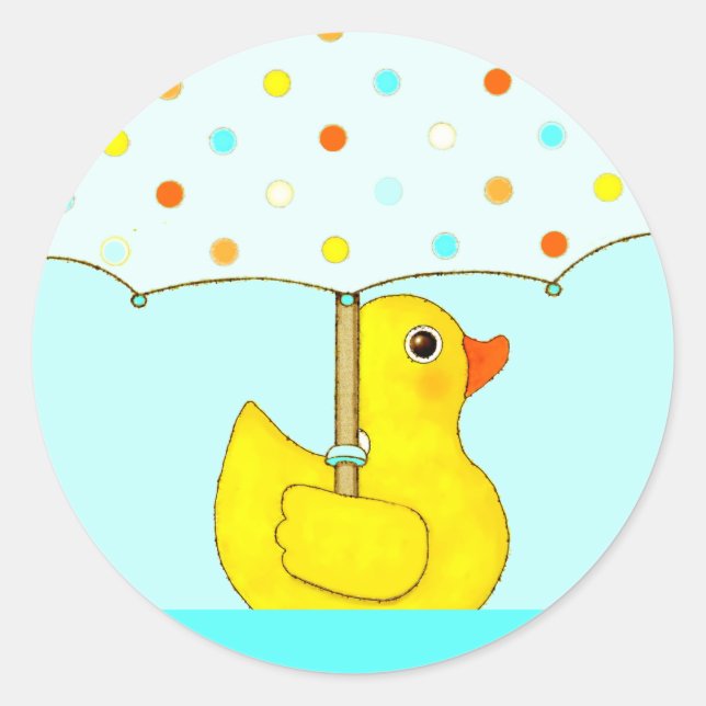 Sticker Rond Canard en caoutchouc baby shower avec parapluie cl (Devant)