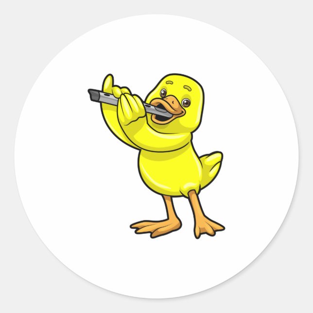 Sticker Rond Canard en musique avec Flûte (Devant)