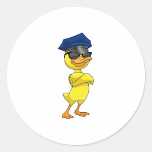 Sticker Rond Canard en tant qu'officier de police avec casquett