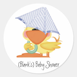 Sticker Rond Canard Invitation-Bleu/Quackup de baby shower