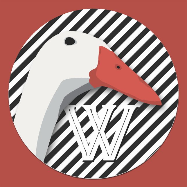 Sticker Rond Canard Monogramme Motif à rayures noir et blanc (Créateur téléchargé)