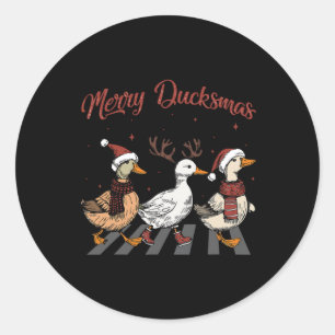 Sticker Rond Canards de Noël Merry Ducksmas Drôle Animaux Fêtes