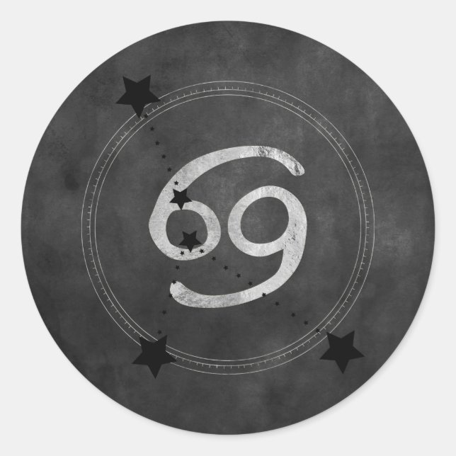 Sticker Rond Cancer Crabe constellation de zodiaque noir argent (Devant)
